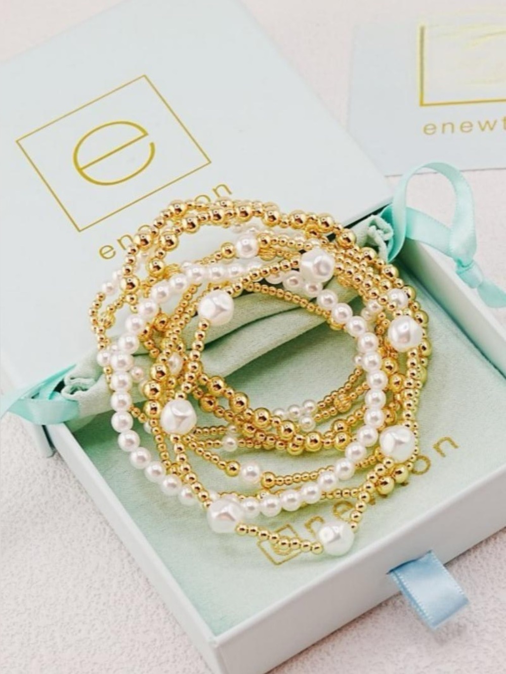 Enewton Pearl And Gold Bracelet Set